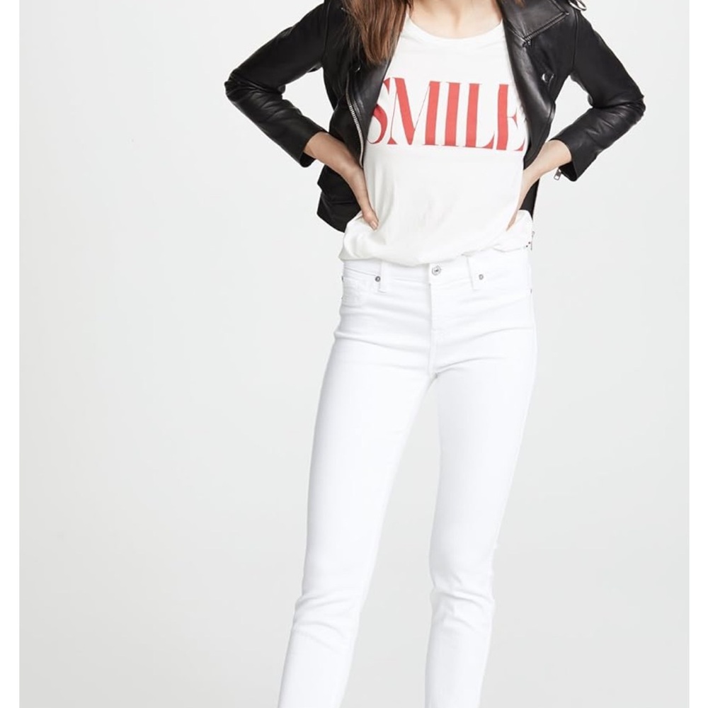 7 For All Mankind Women's White Straight Leg Jeans